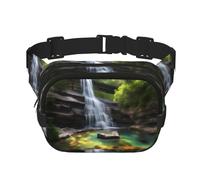 Waterfall Views Sac banane carré double couche avec sangle réglable pour activités de plein air, noir, taille unique, Noir , Taille unique