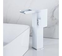 Waterfall with LED Light, 3-Color Changing Lavatory Vanity Faucet, taps for Bathroom Basin Brass, Single Handle 1 Hole Hot and Cold Water Mixer High, White