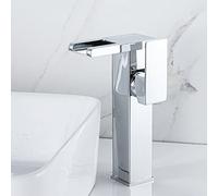 Waterfall with LED Light, 3-Color Changing Lavatory Vanity Faucet, taps for Bathroom Basin Brass, Single Handle 1 Hole Hot and Cold Water Mixer High, Chrome
