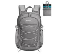 WATERFLY Petit sac à dos léger et pliable : mini sac à dos de voyage pliable ultra léger de 15 l avec bandoulière respirante, sac de jour pour randonnée, camping, sac de jour pour femme et homme, gris