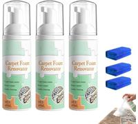 Waterless Carpet Foam Stain Remover with Towel, Carpet Cleaner, Stain Waterless Carpets Foam, Instant Furniture Stain Remover for Sofa, Mattress, Carpets, Curtains & Cushions, Rinse-Free, 100ml (3pc)