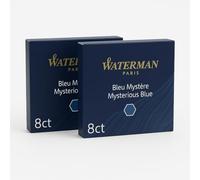 Waterman - 2 Etuis de 8 cartouches UGC longues encre bleue noire, non Effaçable.