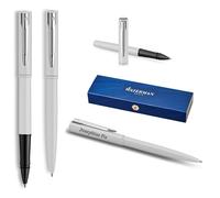 Waterman Allure Ensemble d'écriture avec gravure - Set de stylo à bille et stylo roller personnalisé - Ensemble d'instruments d'écriture de luxe en noir - Cadeau élégant pour femmes et hommes (White