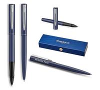 Waterman Allure Ensemble d'écriture avec gravure - Set de stylo à bille et stylo roller personnalisé - Ensemble d'instruments d'écriture de luxe en noir - Cadeau élégant pour femmes et hommes (Bleu