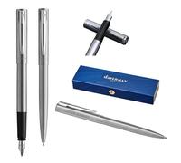 Waterman Allure - Set d'écriture avec gravure - Stylo à bille et stylo plume - Set d'outils d'écriture de luxe en noir - Cadeau élégant pour homme et femme (acier inoxydable)