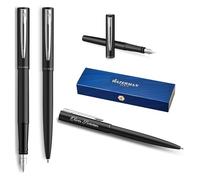 Waterman Allure - Set d'écriture avec gravure - Stylo à bille et stylo plume - Set d'outils d'écriture de luxe en noir - Cadeau élégant pour homme et femme (Black C.T)