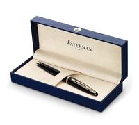 Waterman Carène Black Sea stylo plume | noir ultra-brillant avec clip doré à l’or 23 k | plume moyenne | cartouche d'encre bleue | coffret cadeau