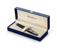 Waterman Carène Black Sea stylo plume | noir ultra-brillant avec finitions plaquées palladium | plume fine | cartouche d'encre bleue | coffret cadeau