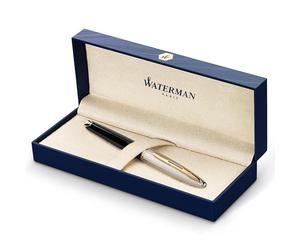 Waterman Carène Deluxe stylo plume | noir brillant et plaqué argent avec clip doré à l’or 23 k | plume fine | cartouche d'encre bleue | coffret cadeau
