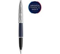 Waterman Carène Stylo plume | Laqué gris métallique et bleu | Capuchon biseauté | Plume fine en or 18 carats | Encre bleue | Écrin