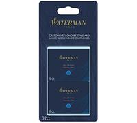 Waterman – Cartouches d'encre pour stylo plume – Format long « standard » – Bleu Sérénité – Lot de 32