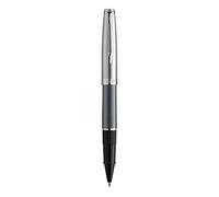 Waterman Emblème Deluxe Stylo Roller, Gris avec attributs chromés, Pointe Fine, Cartouche d’encre Noire, Coffret Cadeau
