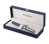 Waterman Exception Stylo plume | laque bleue avec finition palladium | Plume moyenne en or massif 18K | Encre bleue | Coffret cadeau