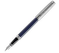 Waterman Exception Stylo-plume (modèle Slim) - Tige bleue laquée - Ornements argentés - Plume moyenne en or 18 carats - Coffret cadeau L'Essence du Bleu Exception DeLuxe C.C M