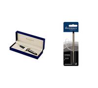 Waterman Expert Laque Noire Attributs Dorés Stylo Bille Pointe Moyenne - dans son Écrin + Waterman Recharge Stylo Bille, Pointe Moyenne, Encre Noire (S0944480) Bundle