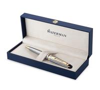 Waterman Expert stylo bille - acier inoxydable avec attributs dorés à l'or fin 23 k - pointe moyenne - encre bleue - coffret cadeau