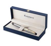 Waterman Expert stylo plume | acier inoxydable avec attributs dorés à l'or fin 23 k | plume moyenne | coffret cadeau