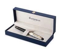Waterman Expert Stylo plume | Métal et laque noire avec finition or et Capuchon ciselé | Plume moyenne en acier inoxydable | Coffret cadeau