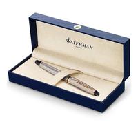 Waterman Expert stylo roller, acier inoxydable avec attributs dorés à l'or fin 23 k, pointe fine, encre noire, coffret cadeau