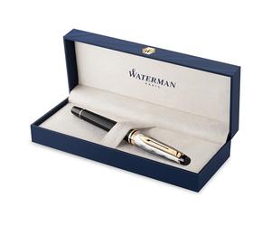Waterman Expert Stylo roller | Métal et laque noire avec finition or et Capuchon ciselé | Pointe fine | Coffret cadeau