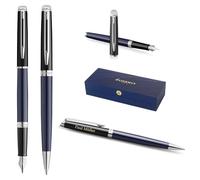 Waterman Hémisphère Ensemble stylo plume et stylo à bille avec gravure, kit d'écriture de luxe, personnalisable, comme cadeau d'anniversaire, d'anniversaire et de Noël, bloc noir et bleu