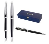 Waterman Hémisphère Ensemble stylo plume et stylo à bille avec gravure, kit d'écriture de luxe, personnalisable, comme cadeau d'anniversaire, d'anniversaire et de Noël, noir C.T