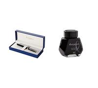 Waterman Hémisphère Laque Noire Attributs Chromés Stylo Plume Pointe Moyenne - Dans son écrin + Waterman Encre pour Stylo Plume Noire Intense - Flacon de 50 ml Bundle