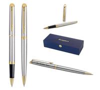Waterman Hémisphère Lot de stylos roller et stylo à bille avec gravure - Kit d'écriture de luxe personnalisé pour anniversaire, anniversaire de mariage et Noël (STAINLESS STEEL G.T)