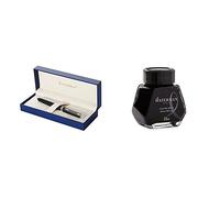 Waterman Hémisphère Mat Noir Attributs Chromés Stylo Plume Pointe Fine - Dans son écrin + Waterman Encre pour Stylo Plume Noire Intense - Flacon de 50 ml Bundle
