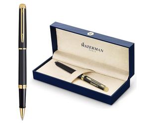 Waterman Hémisphère Roller à encre avec gravure - Instrument d'écriture de luxe personnalisé - Élégant cadeau pour femmes et hommes - Encre bleue (MATT NOIR G.C.)