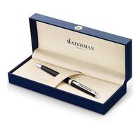 Waterman Hémisphère stylo bille luxe - noir brillant avec attributs chromés - pointe moyenne - encre bleue - coffret cadeau