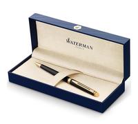 Waterman Hémisphère stylo bille luxe | noir brillant avec attributs or fin 23K | pointe moyenne | encre bleue | coffret cadeau