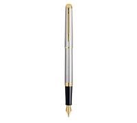 WATERMAN Hemisphere stylo plume, acier inoxydable, plume fine, attributs dorés, Coffret cadeau
