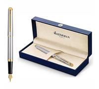 Waterman Hémisphère Stylo plume avec gravure - Stylo d'écriture de luxe personnalisé - Élégant - Cadeau pour homme et femme - Encre bleue (STAINLESS STEEL G.T)