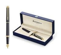 Waterman Hémisphère Stylo plume avec gravure - Stylo d'écriture de luxe personnalisé - Élégant cadeau pour homme et femme - Encre bleue (noir mat G.T)