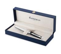 Waterman Hémisphère Stylo plume | laque noire et blanche avec finition palladium | plume fine en acier inoxydable | Encre bleue | Coffret cadeau