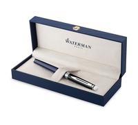 Waterman Hémisphère Stylo plume | laque noire et bleue avec finition palladium | plume fine en acier inoxydable | Encre bleue | Coffret cadeau