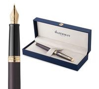 Waterman Hémisphère Stylo plume | L'édition discrète | Noir Lave | Plume moyenne en acier inoxydable | Encre bleue | Coffret cadeau