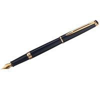 Waterman Hémisphère stylo plume | noir brillant avec attributs or fin 23K | plume fine | cartouche d'encre bleue | coffret cadeau