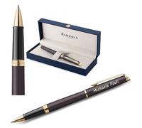 Waterman Hémisphère Stylo roller avec gravure - Stylo d'écriture de luxe personnalisé - Cadeau élégant pour homme et femme - Encre bleue (LAVA BLACK G.T)