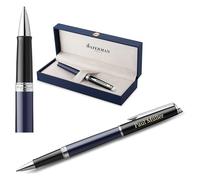 Waterman Hémisphère Stylo roller avec gravure - Stylo d'écriture de luxe personnalisé - Stylo d'écriture élégant pour homme et femme - Encre bleue (bloc noir et bleu)