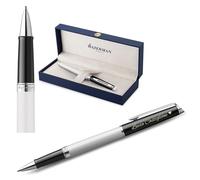 Waterman Hémisphère Stylo roller avec gravure - Stylo d'écriture de luxe personnalisé - Stylo d'écriture élégant pour homme et femme - Encre bleue (bloc noir et blanc)