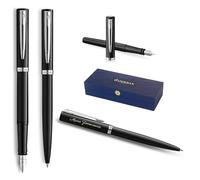 Waterman Impression Ensemble stylo à bille et stylo-plume avec gravure - Personnalisable - Ensemble d'écriture élégant pour hommes et femmes - Encre bleue (Black CT)
