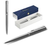 Waterman Impression Stylo à bille avec gravure - Instrument d’écriture de luxe personnalisé - Élégant stylo d’écriture en cadeau pour dames & messieurs, encre bleue (acier inoxydable CT)