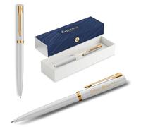 Waterman Impression Stylo à bille gravé - Stylo d'écriture de luxe personnalisé - Élégant cadeau pour homme et femme - Encre bleue (White GT)