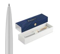 Waterman Impression Stylo bille | Pointe moyenne avec recharge d'encre bleue | Laque blanche avec garniture dorée | Boîte cadeau