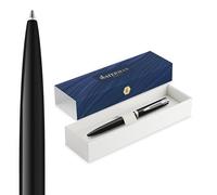 Waterman Impression Stylo bille | Pointe moyenne avec recharge d'encre bleue | Laque noire avec garniture plaquée palladium | Boîte cadeau