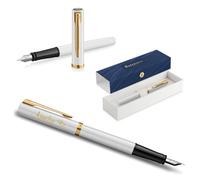 Waterman Impression Stylo plume avec gravure - Personnalisable - Élégant stylo d'écriture - Cadeau pour hommes et femmes - Encre bleue (White GT)