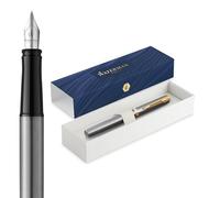 Waterman Impression Stylo plume | Plume moyenne avec recharge d'encre bleue | Acier inoxydable avec garniture dorée | Boîte cadeau