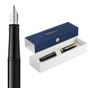 Waterman Impression Stylo plume | Plume moyenne avec recharge d'encre bleue | Laque noire avec garniture dorée | Boîte cadeau